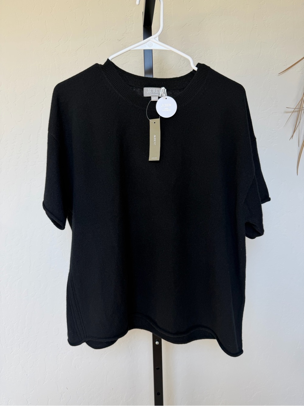 J.Crew NWT 100% Cashmere Short Sleeve Sweater Black Large CR215